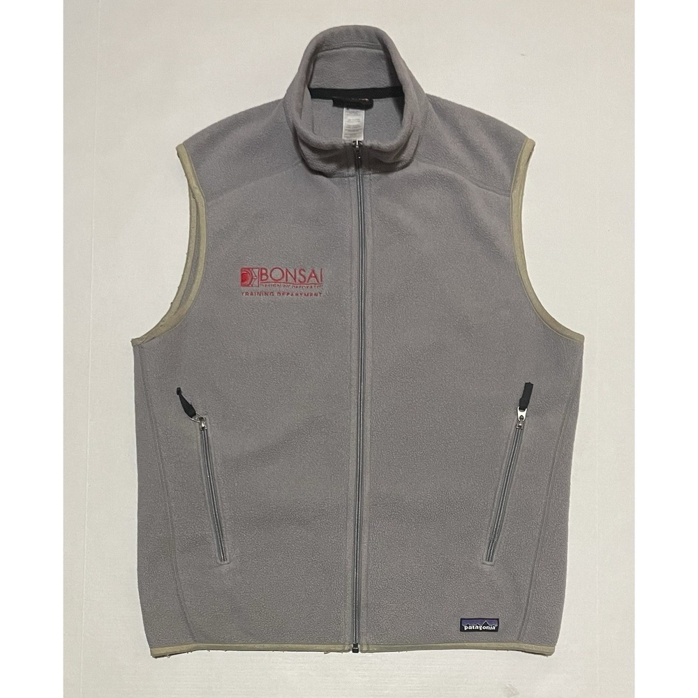 Patagonia Synchilla Mens Medium Sweater Fleece Vest Full Zip‎ Gray Sherpa Lined
